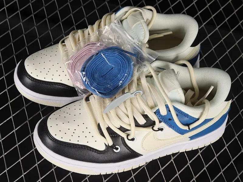 All categories Nk SB Dunk series Nk SB Dunk Low Low-top sneakers Nk Dunk Low Black, white and blue color matching Customized version of deconstructed strap casual sneakers DJ6188-100